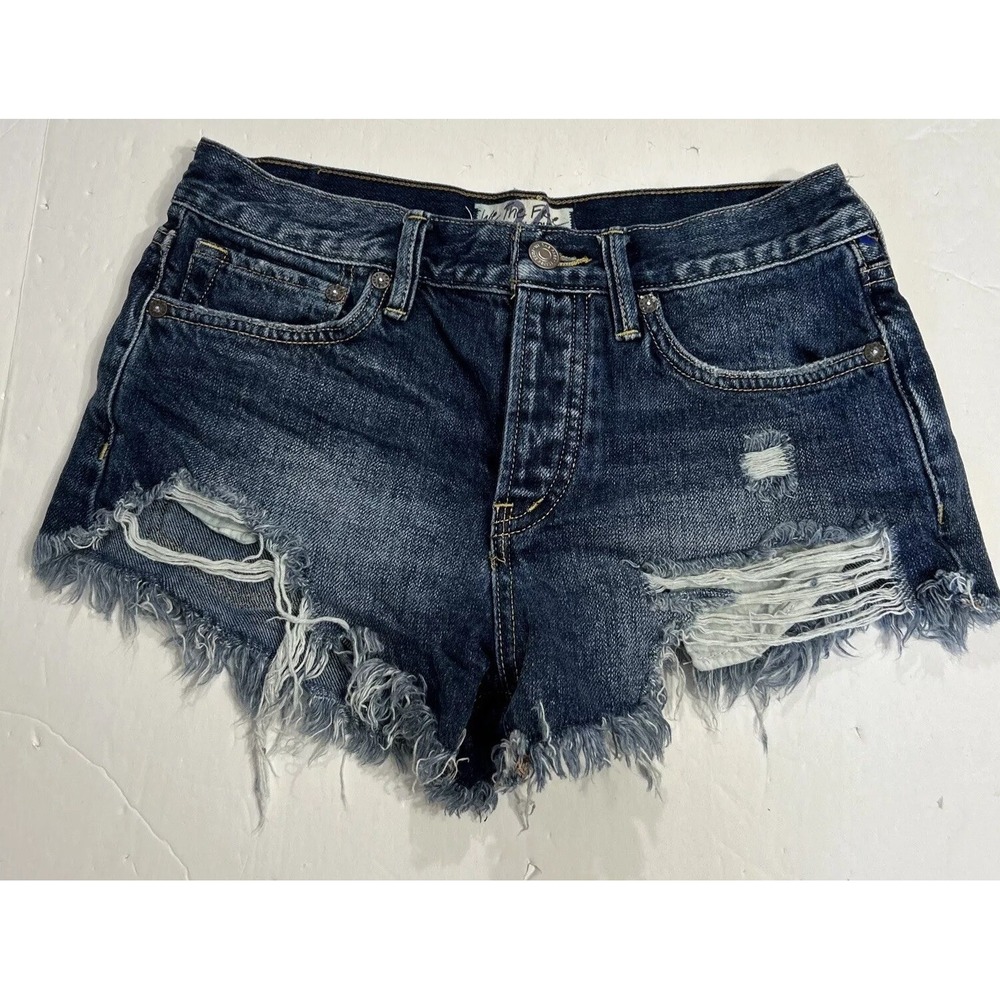 We the Free Cut Off Distressed Denim Cheeky Shorts - Hi-Rise Button-Fly -‎ Sz 24